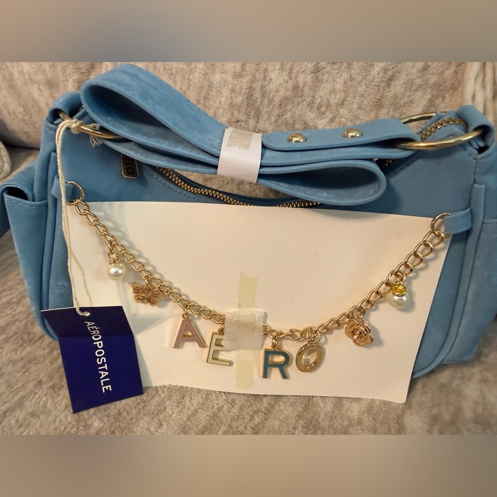 Aeropostale Light Blue Shoulder Bag with Gold Charms